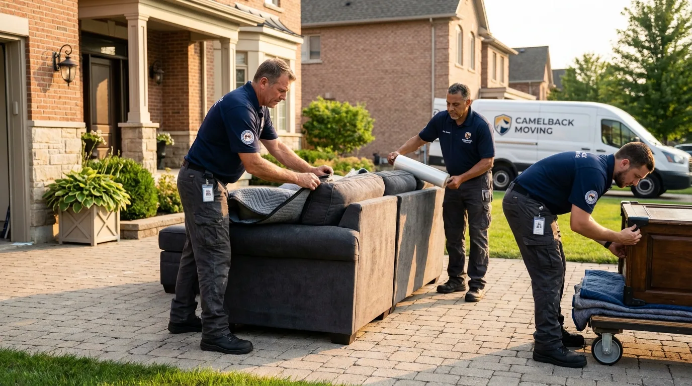 Large estate moving crew wrapping furniture in Bar Harbor, ME